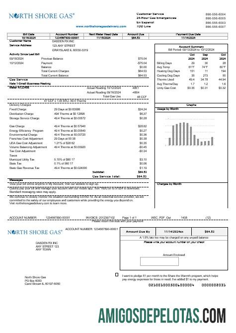 realista Modelo de conta de serviços públicos de gás nos EUA Illinois North Shore em formatos Word e PDF